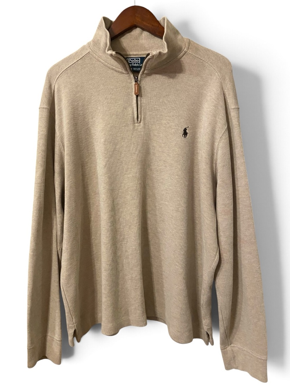 Polo Ralph Lauren Estate Men’s XL Oatmeal Cotton Rib Knit 1/4 Zip Pullover